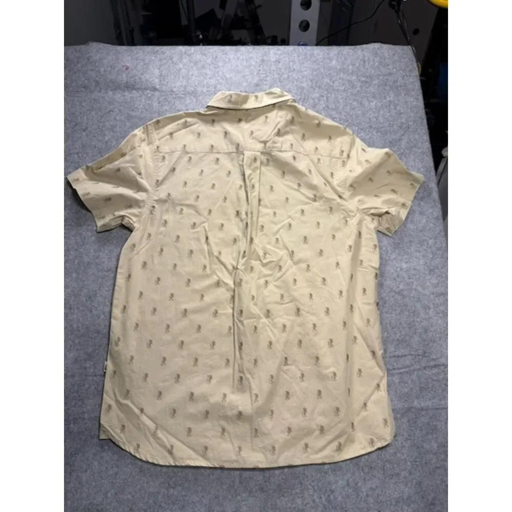 The North Face Hiker Print Shirt Men's M Beige Cotton Short Sleeve Button Up